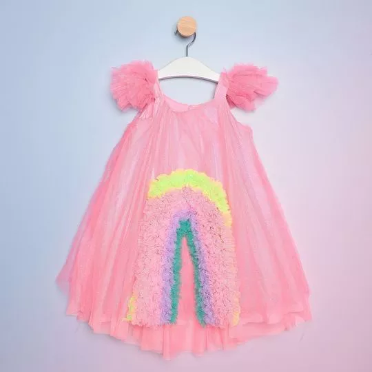 Vestido em Tule Arco-Íris -  Rosa & Azul - Mon Sucré