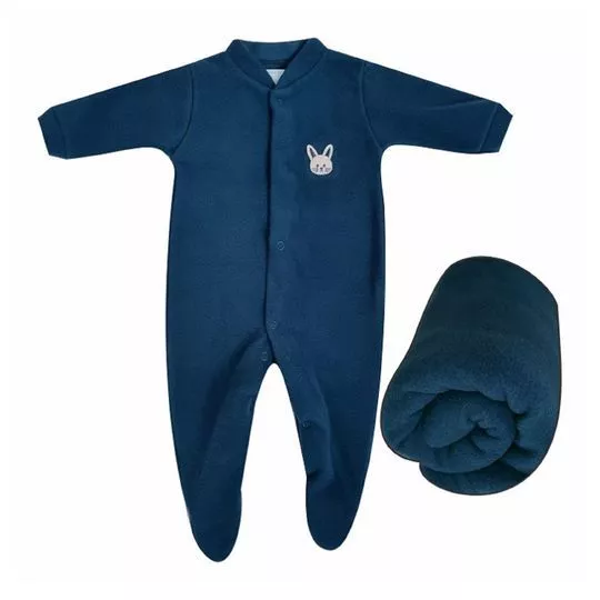 Saída Maternidade Com Bordado -   Azul Marinho - Ticco Baby