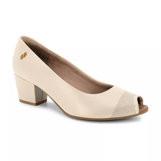 Peep Toe Em Couro -  Off White -  Salto: 5,5cm - Usaflex