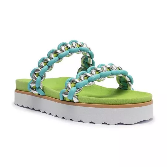 Sandália Flatform Com Tiras -  Verde Claro & Azul Claro - Schutz