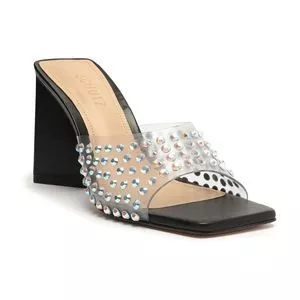 Tamanco Com Pedrarias<BR> -   Incolor & Preto<BR> -   Salto: 10cm<BR> - Schutz