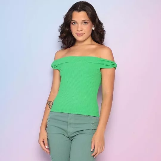 Blusa Canelada Ombro A Ombro -  Verde - Sommer