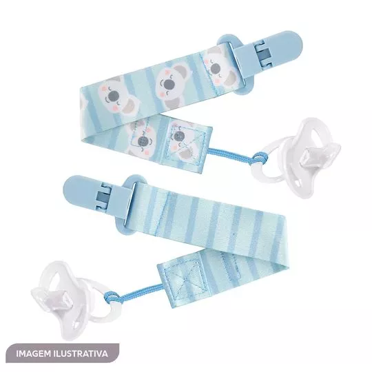 Kit De Prendedores De Chupeta -  Azul & Branco -  2Pçs - Buba