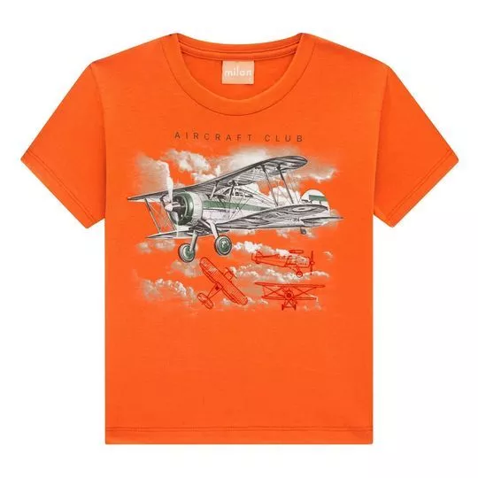 Camiseta Avião -  Laranja & Preta - Milon