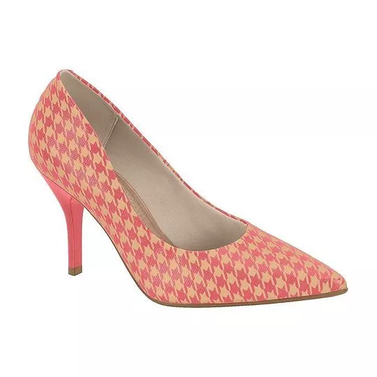 Scarpin Pied-De-Poule -  Rosa & Bege -  Salto: 9,5cm - Beira Rio