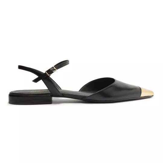 Slingback Com Recortes -  Preto & Dourado - Arezzo & Co.