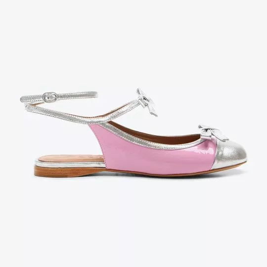 Slingback Envernizado Em Couro -  Rosa Claro & Prateado - Arezzo & Co.