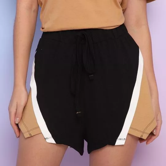 Short Com Recortes - Preto & Bege - Sommer