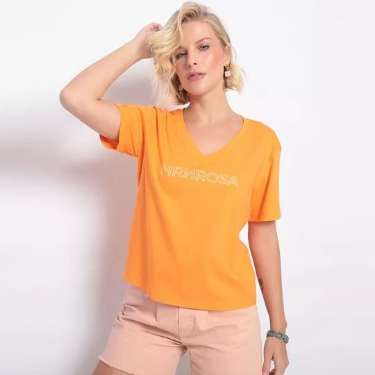 Camiseta Com Inscrição - Laranja & Off White - Morena Rosa