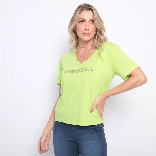 Camiseta Com Inscrição - Verde Limão & Verde Militar - Morena Rosa