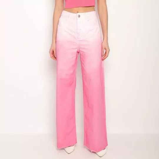 Calça Pantalona Em Sarja - Rosa & Off White - ZINCO