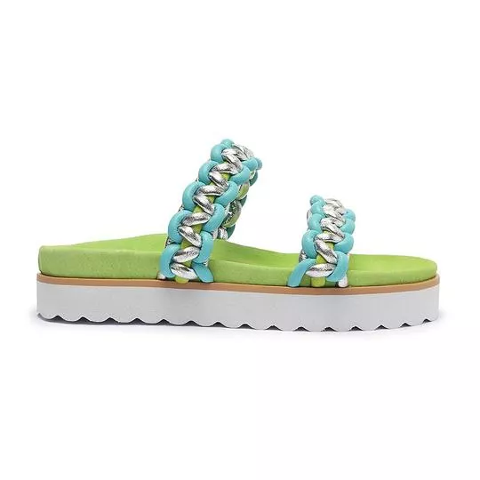 Tamanco Flatform Com Tiras - Verde Claro & Azul Claro - Schutz