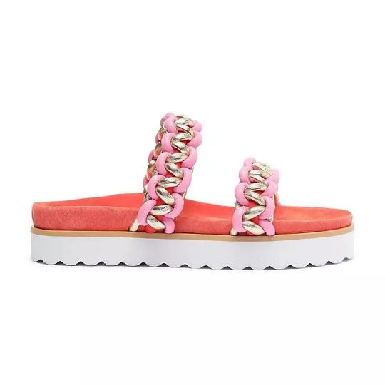 Tamanco Flatform Com Tiras - Vermelha & Rosa Claro - Schutz