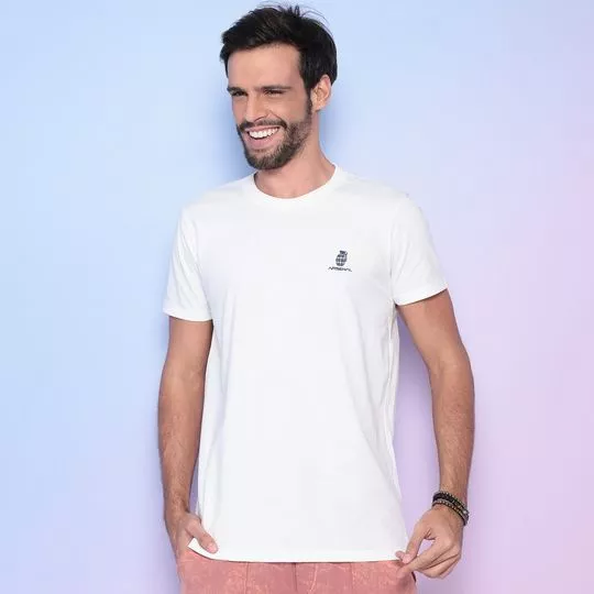 Camiseta Com Bordado - Off White & Azul Marinho - The Polo