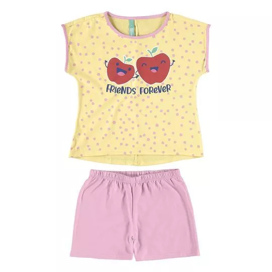 Pijama Friends Forever -  Amarelo Claro & Rosa - Malwee