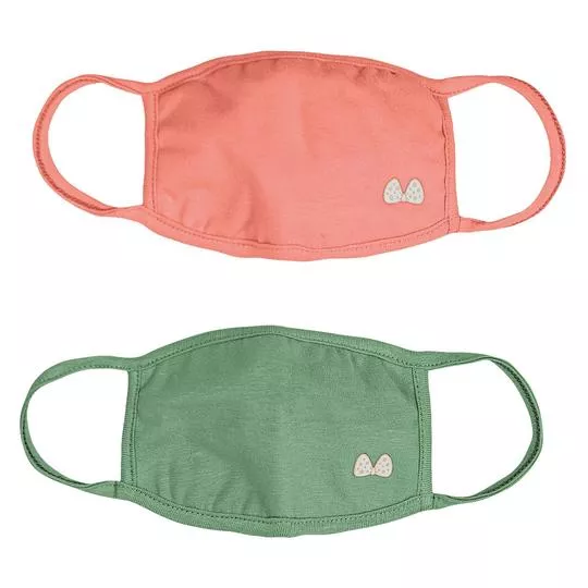 Kit De Máscaras De Proteção Infantil Lisa -  Coral & Verde Militar -  2Pçs -  LILICA RIPILICA & TIGOR