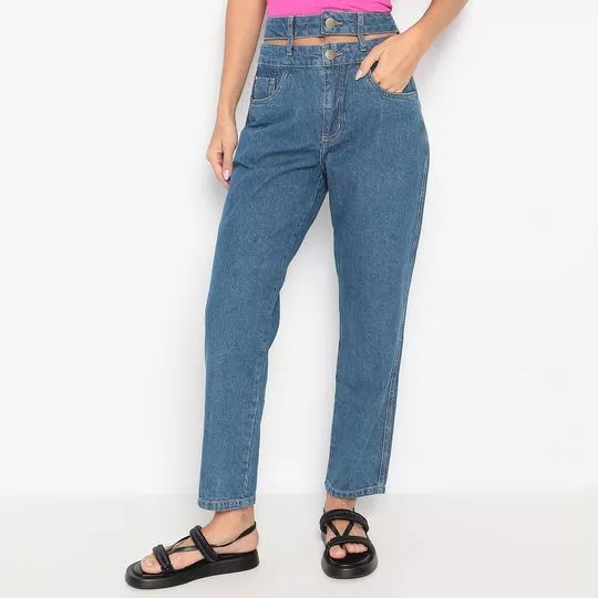 Calça Jeans Mom Com Vazado -  Azul - ZINCO