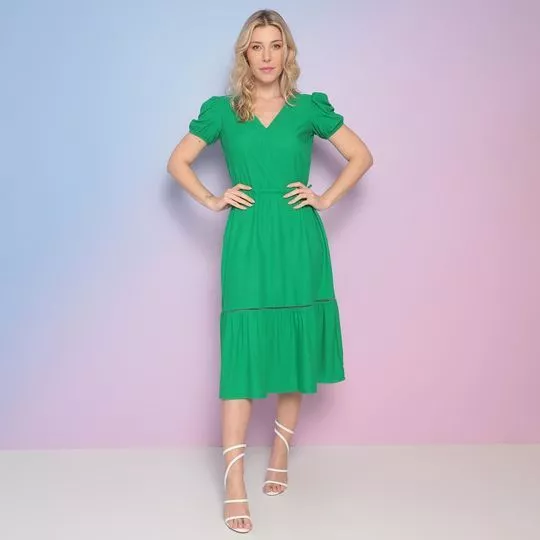 Vestido Midi Com Recortes -  Verde - VIP RESERVA