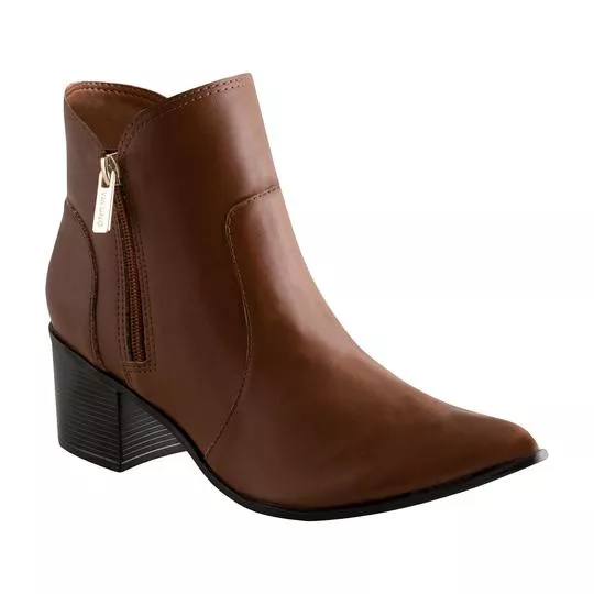 Bota Com Zíper -  Marrom -  Salto: 6cm -  VIA UNO