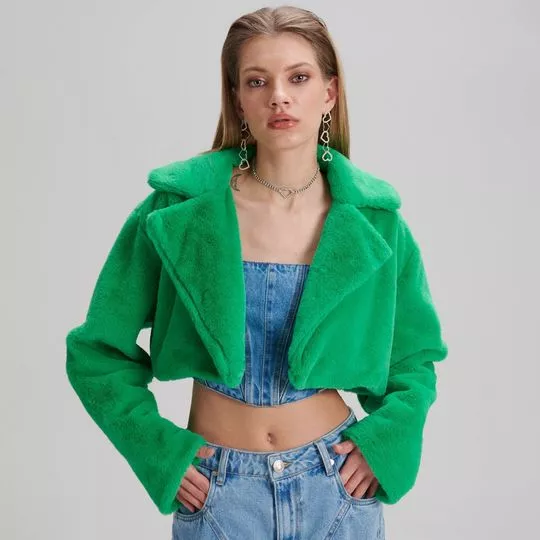 Blazer Cropped Em Pelúcia -  Verde - My Favorite Things