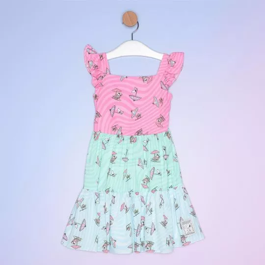 Vestido Snoopy® Com Recortes -  Rosa Claro & Azul Claro - PETIT CHERIE