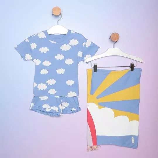 Pijama Nuvens -  Azul & Branco - Hering Kids