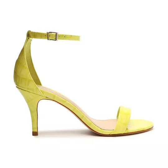 Sandália Em Couro Com Textura Animal -  Verde Limão -  Salto: 7,5cm -  Schutz