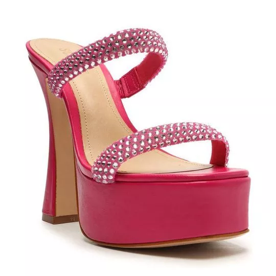 Tamanco Meia Pata Com Strass -  Pink - Schutz