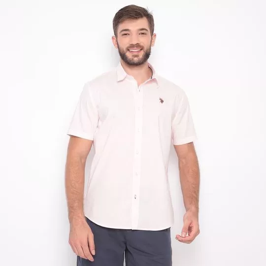 Camisa Regular Fit Com Bordado -  Rosa Claro - U.S. Polo Assn