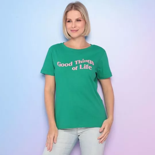 Camiseta Com Inscrições -  Verde & Rosa - TNG