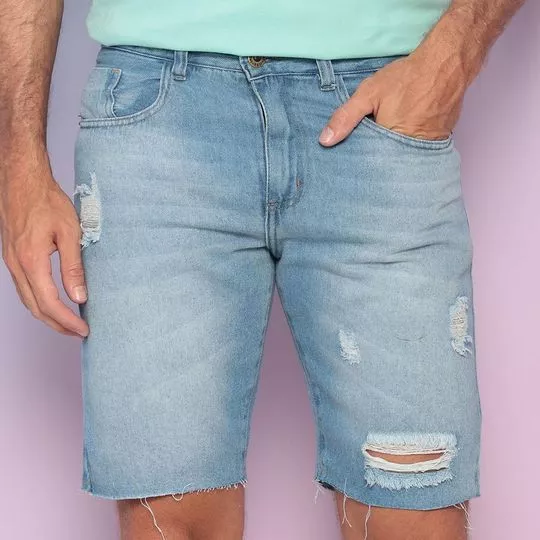 Bermuda Jeans Com Puídos -  Azul Claro - TNG