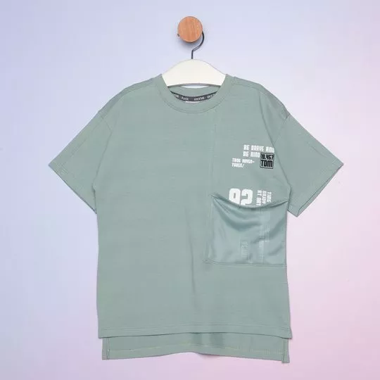 Camiseta Com Recortes - Verde Claro & Off White - Hering Kids