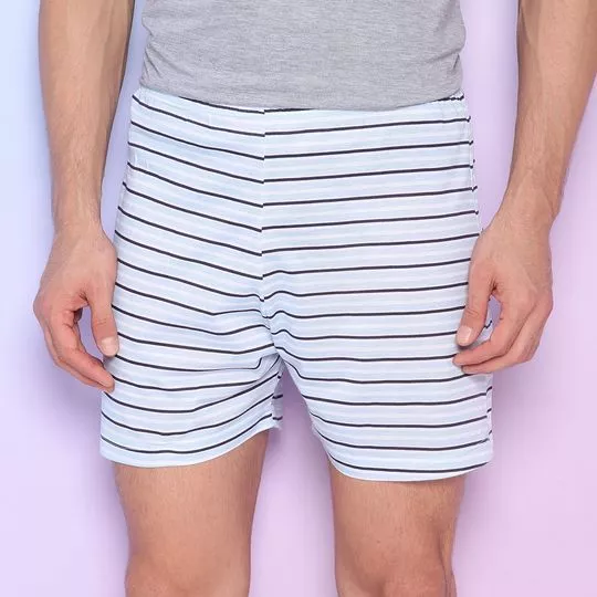 Short Listrado - Branco & Azul Marinho - Zulai