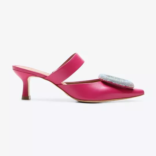 Mule Em Couro Com Aviamento - Pink & Prateado - Arezzo & Co.