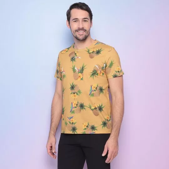 Camiseta Abacaxis -  Amarelo Escuro & Verde -   Reserva