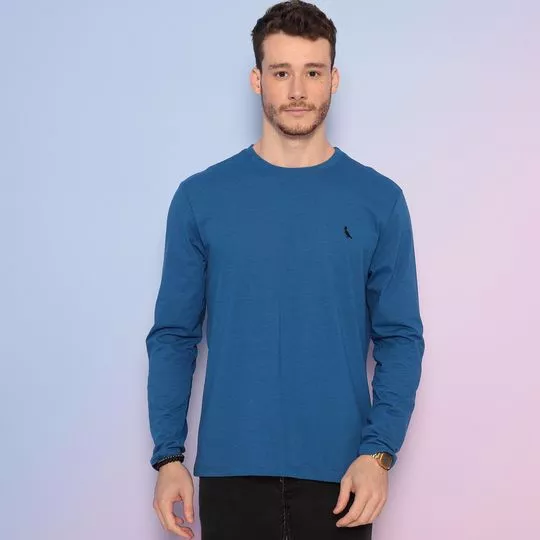 Camiseta Com Bordado -  Azul & Preta -   Reserva