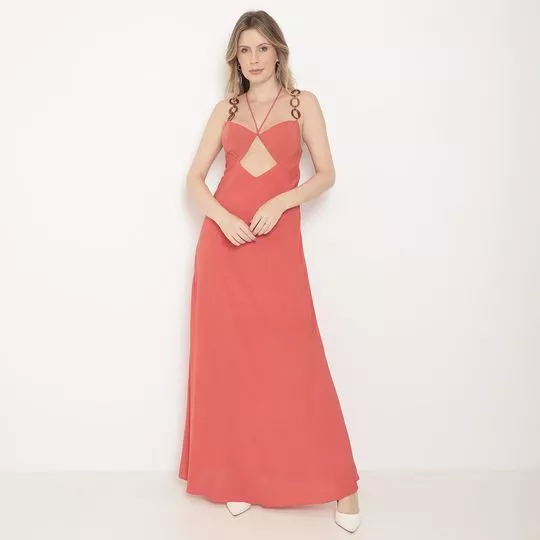 Vestido Longo Com Aviamentos -   Coral -   Sclub