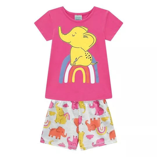 Pijama Elefante -   Rosa & Cinza -   Kyly