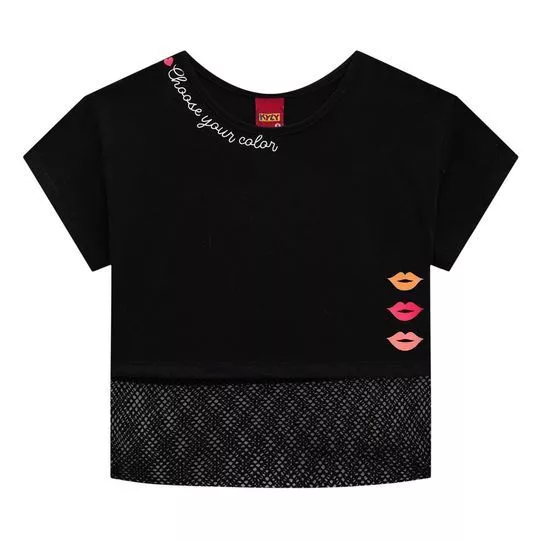 Blusa Beijinhos -  Preta & Pink -   Kyly