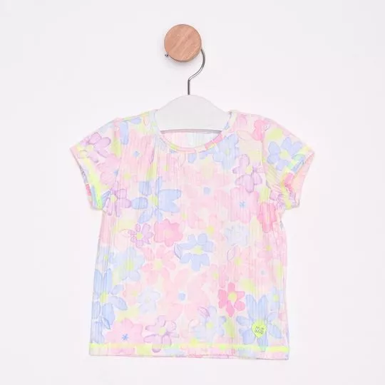 Blusa Floral -  Rosa Claro & Azul -   Mon Sucré