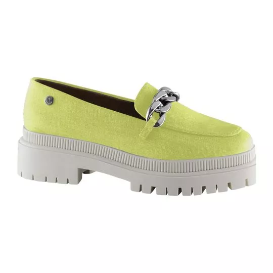 Loafer Meia Pata Com Corrente -  Verde Limão -  Salto: 5cm -  VIA UNO