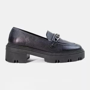 Loafer Meia Pata Em Couro<BR>- Preto