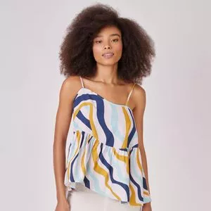 Blusa Abstrata<BR>- Branca & Azul Marinho