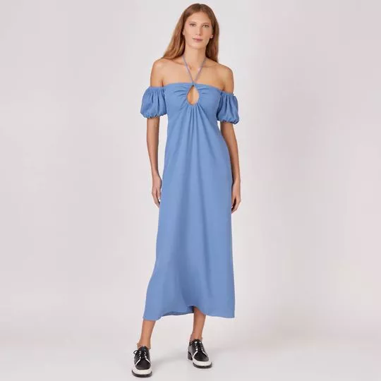 Vestido Midi Ombro A Ombro- Azul