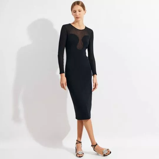 Vestido Midi Em Tricô- Preto