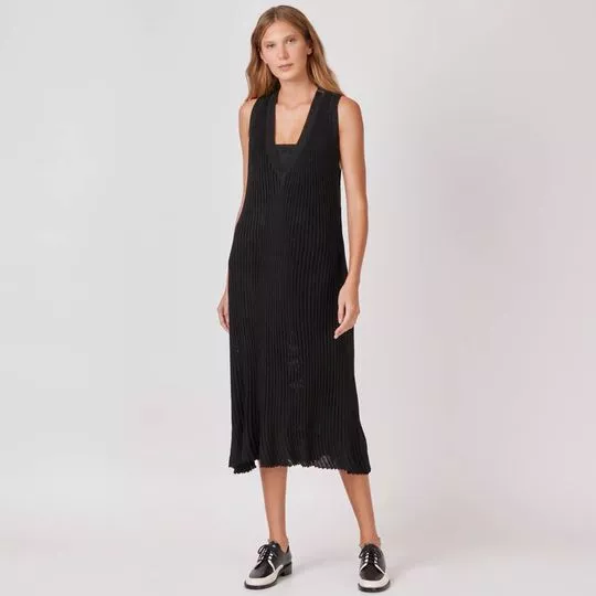 Vestido Midi Em Tricô- Preto