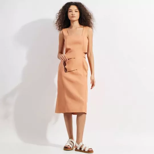 Vestido Midi Em Linho- Rosa