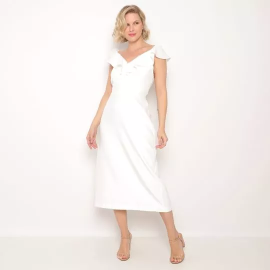 Vestido Midi Com Babados -  Branco - MARIA VALENTINA