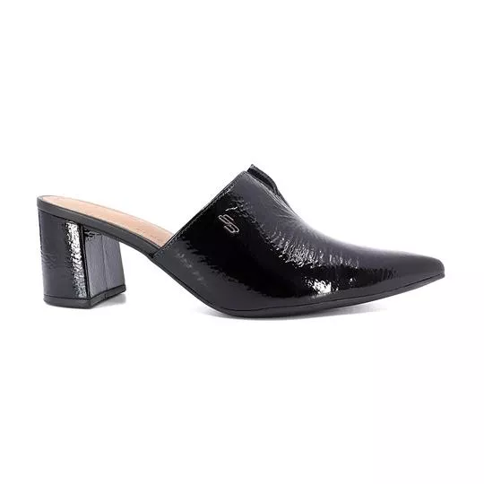 Mule Em Couro Liso - Preto - Salto: 6cm - Usaflex