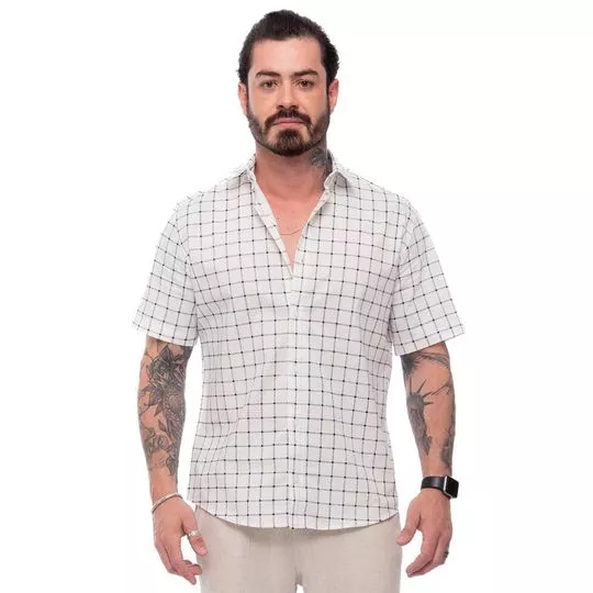 Camisa Quadriculada -  Off White & Preta - Wollner